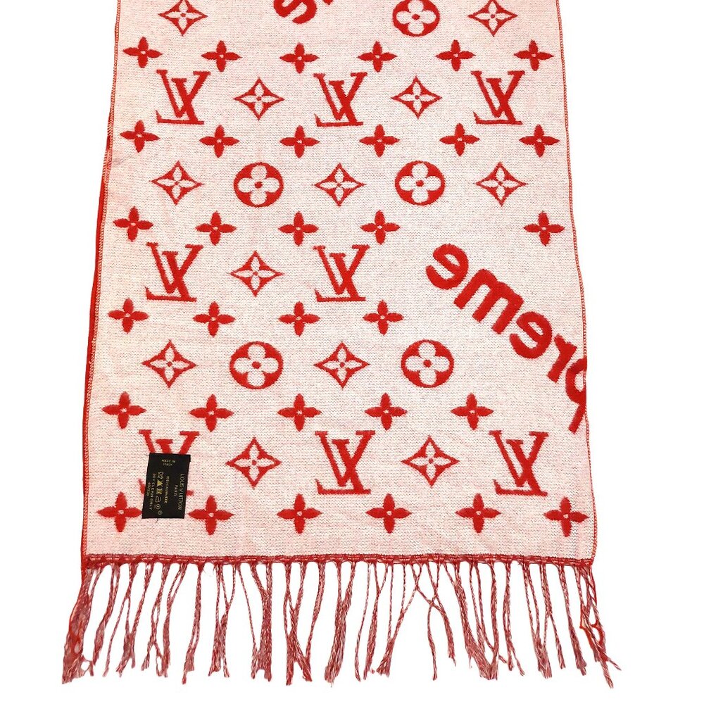 Louis Vuitton LV Supreme Red & White Monogram Cashmere Scarf - Picture 8 of 10